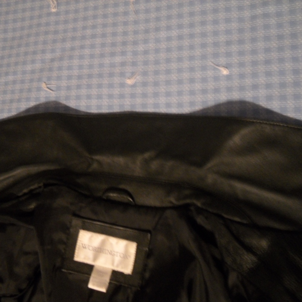 Worthington Genuine Leather Black Jacket EUC Size Small Petite Vintage - Picture 6 of 11